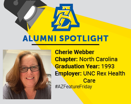 AlphaZetaFrat's tweet photo. Today's #AZFeatureFriday spotlight is on Cherie Webber, Laboratory Manager at UNC Rex Health Care.
"AZ helped me develop lifelong relationships with other professionals. The fellowship while at NC State cultivated connections that I still have today." https://t.co/P4rGZ2egeh