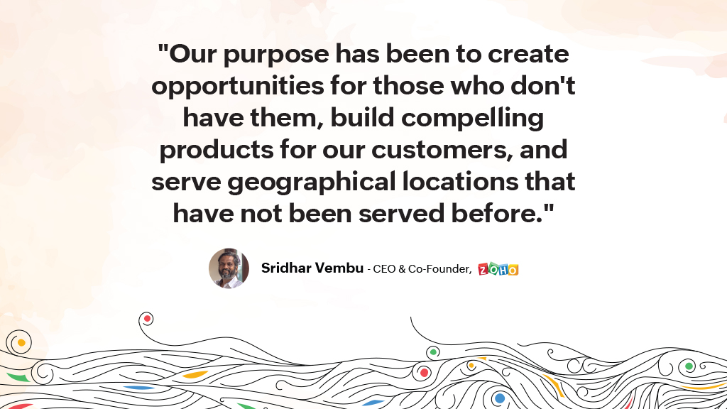 Zoho's tweet photo. "We want to continue being a catalyst for change, inspiring others &amp; emerging as a top technology leader, all the while serving those whom we impact more broadly and deeply."

@svembu, on completing 25 years &amp; our goals for the future. @thenewsminute 👉 https://t.co/s4mzEilUKl https://t.co/HHYAX6qMZM