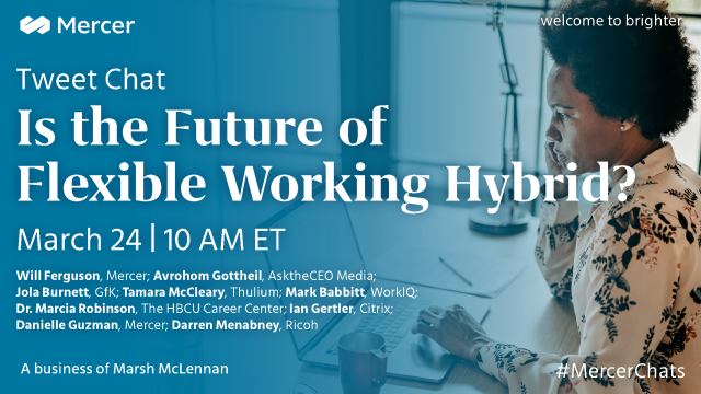 AshleyMTaff's tweet photo. How can organizations adjust to the dramatic changes we are seeing in today's workforce? Join our #MercerChats discussion on March 24th 10 AM ET to hear from @MarciaFRobinson, @TamaraMcCleary, @MarkSBabbitt, @will_h_ferguson &amp; @Darmenab. #HR #FutureofWork https://t.co/CLbw6KW2Xe https://t.co/cvKkI9HSo6
