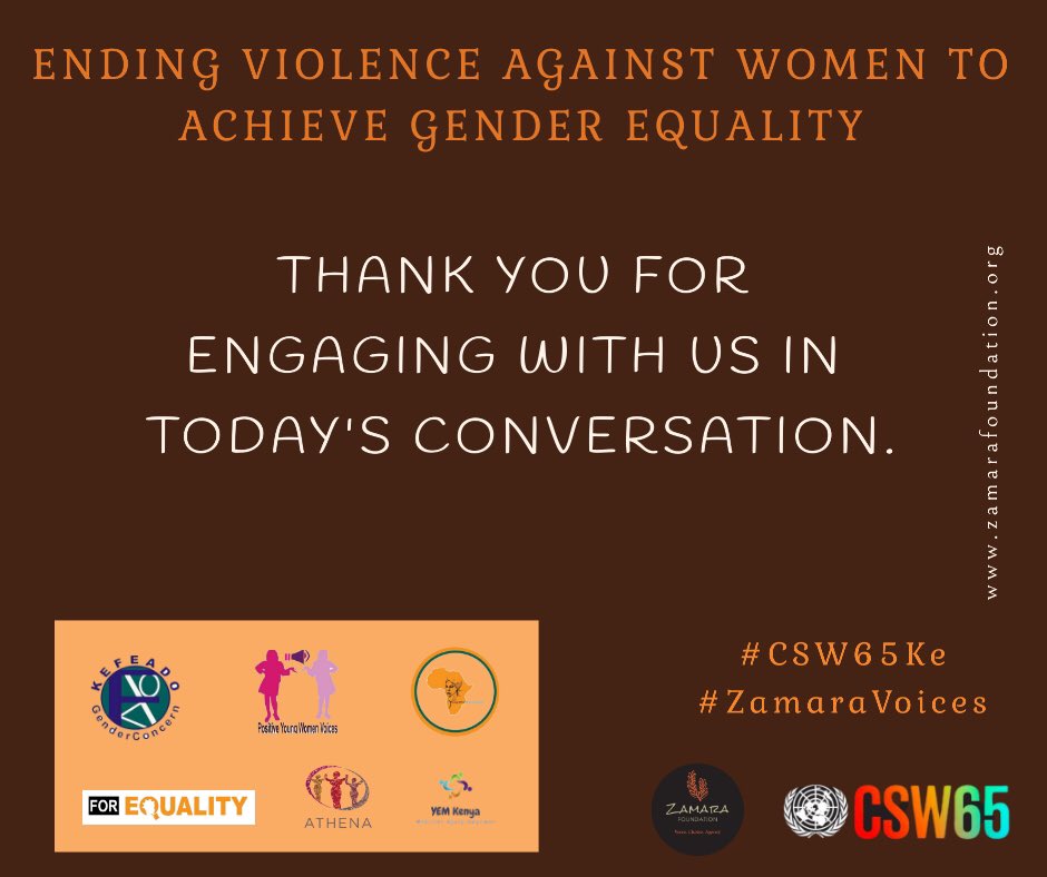 Zamara_fdn's tweet photo. Special Thank you to all for taking time to engage in the #CSW65Ke conversation and amplifying the voices in efforts to #EndVAWG.
@kefeado @YawiKenya @NetworkAthena @GirlsWomenPower @forequality_mw @YEMKenya
#CSW65Ke #ZamaraVoices https://t.co/5lNn9K6hkS