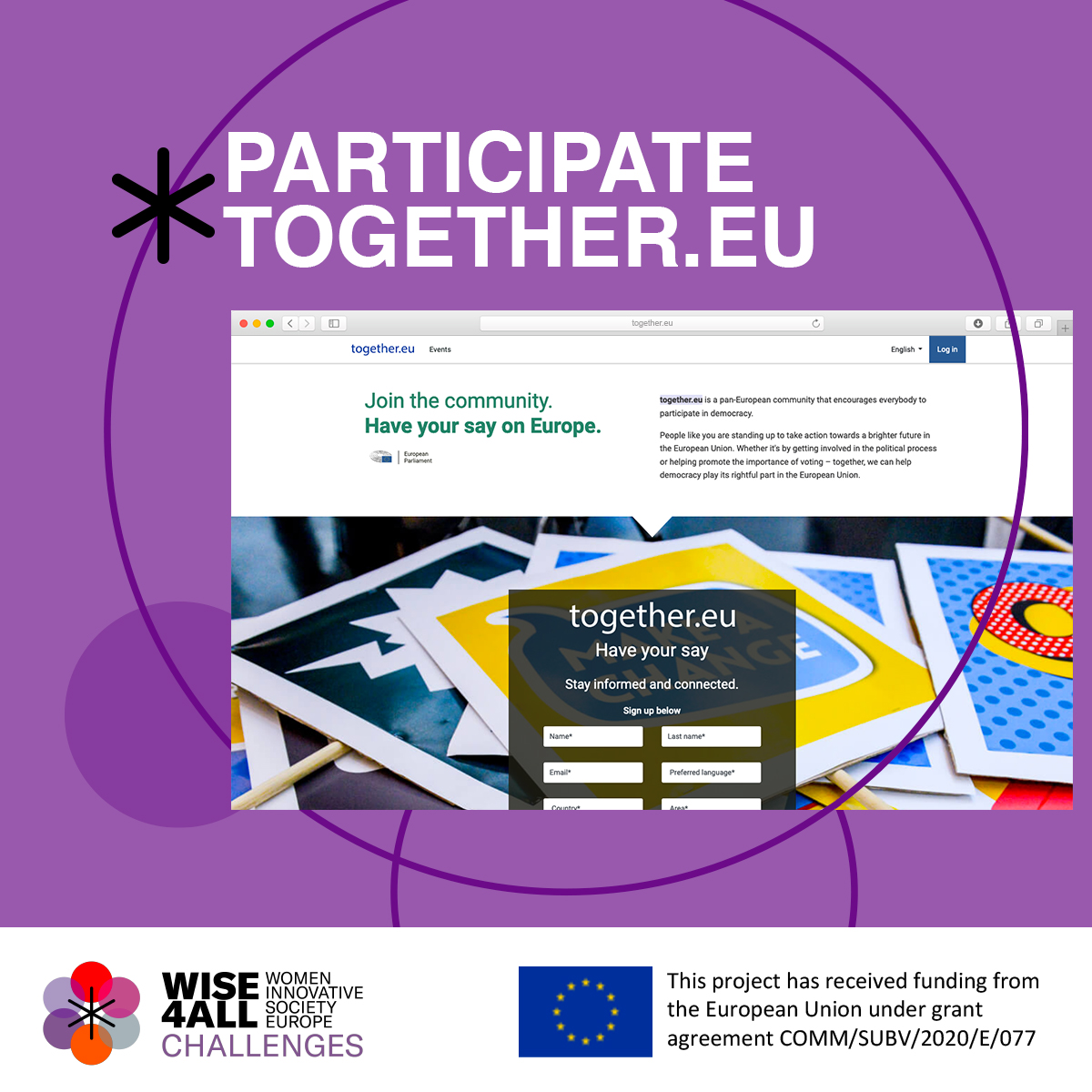 AllWise4's tweet image. #WISE4Challenges focuses on democratic participation #communitypower to develop an #inclusivesociety. Our desire is inviting you to #TogetherEu community encouraging all of us to take action towards a brighter future in the #EU Join it at: together.eu #wise4eu