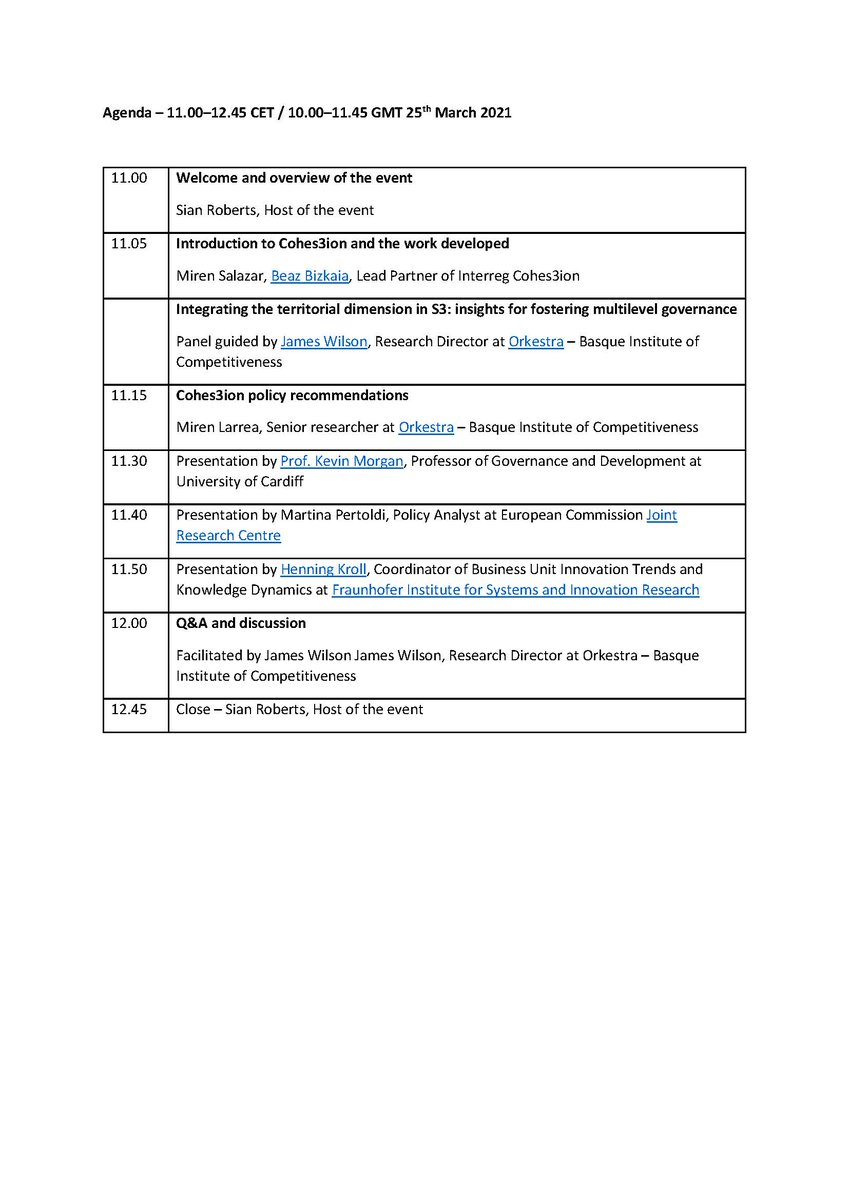 Join the conversation - Making multi-level governance work in #S3.The 
<a href="/cohes3ion/">Cohes3ion_Interreg</a>
 project will be joined by a panel of leading experts on the 25th March. #interregeurope #multilevelgoverence
register.gotowebinar.com/register/68204…