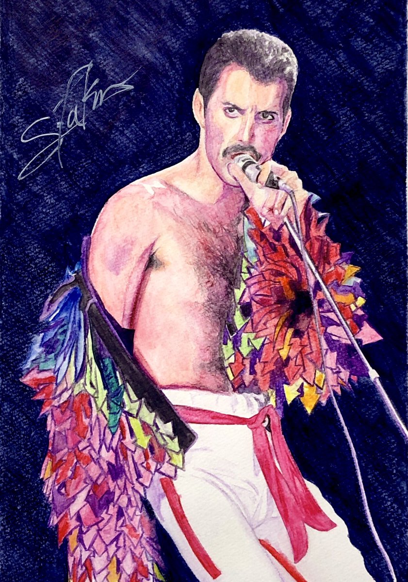 タッカー 水彩色鉛筆 クイーン フレディ マーキュリー クイーン フレディマーキュリー Queen Freddiemercury クイーンイラスト フレディイラスト イラスト 絵 アート Art 画 色鉛筆 スケッチ Ilustration Paint 人物画 アナログ絵 水彩