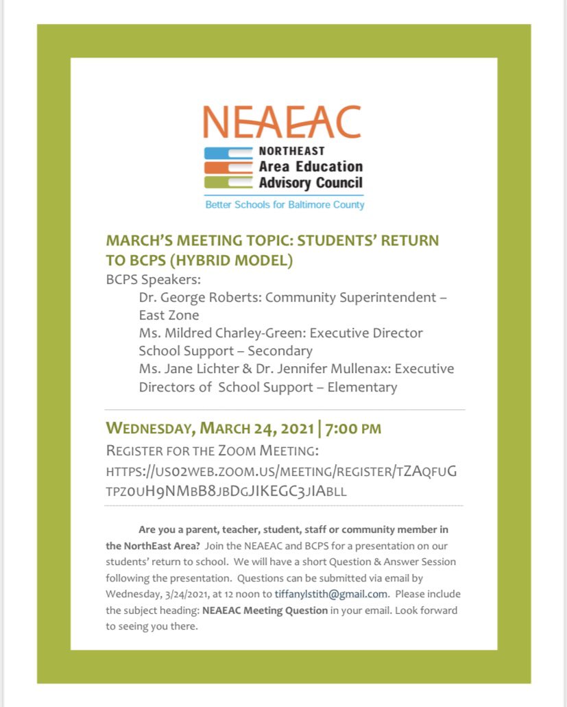 Parents, teachers and students who may be interested in learning more about the return to school (hybrid learning model), you’re invited to attend a virtual session from the Northeast Area Education Advisory Council!