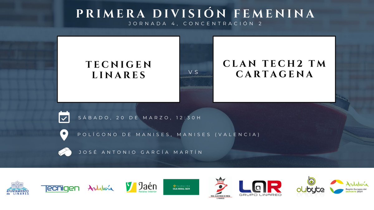 ✈️Hasta Valencia viajarán las jugadoras de Primera División Nacional Femenina este fin de semana

3⃣citas esenciales para las nuestras, que saben combinar a la perfección juventud y madurez

¿Te lo vas a perder?

#LinaresEsTenisDeMesa