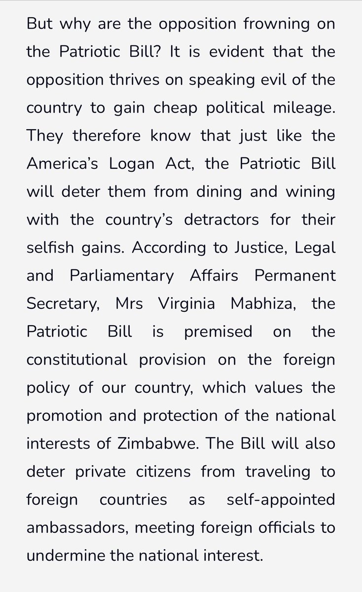 namataik_'s tweet photo. #StopThePatrioticBill I would like you to read this article by Harare post via this link: https://t.co/79gzOfzc9s and respond to them accordingly. Attacking “little known” Namatai @advocatemahere and @daddyhope won’t change public sentiment towards the Patriotic Bill. https://t.co/iCwPnbQd2X