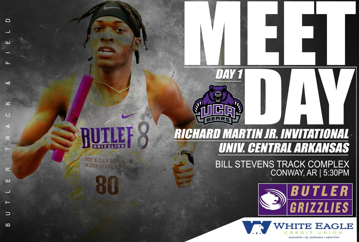 𝗠𝗘𝗘𝗧 𝗗𝗔𝗬 🌬️

🏃‍♀️ <a href="/ButlerCCTFXC/">Butler XC & Track</a> 
✖️ Richard Martin Jr. Invitational (Day 1)
📅 March 19, 2021
⌚️ 5:30pm
🏟️ Bill Stevens Track Complex
📍 Conway, Ar | Univ. Central Arkansas
📊 uca.macdonaldtiming.com
🔗 bit.ly/3tH67vv
#⃣ #buconation