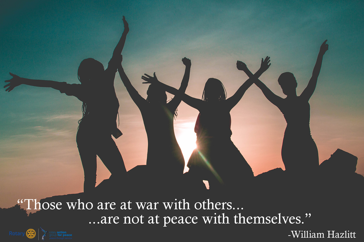 RAGFPOfficial's tweet photo. "Those who are at war with others, are not at peace with themselves." Do you agree with William Hazlitt? #peacebuilders #peace #RotariansForPeace #PeopleOfAction #Rotary #future https://t.co/EovZAFevsO