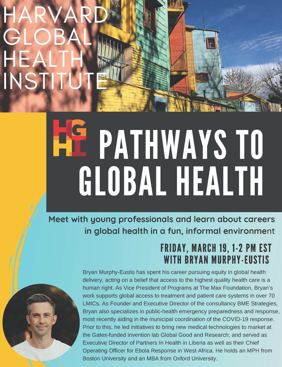 HarvardGH's tweet photo. Interested in learning about pathways to global health?

Join us today at 1PM for our HGHI Speaker Series with Bryan Murphy-Eustis.

Register here: https://t.co/vMXJqPu0Yo https://t.co/iJBpKLICzw