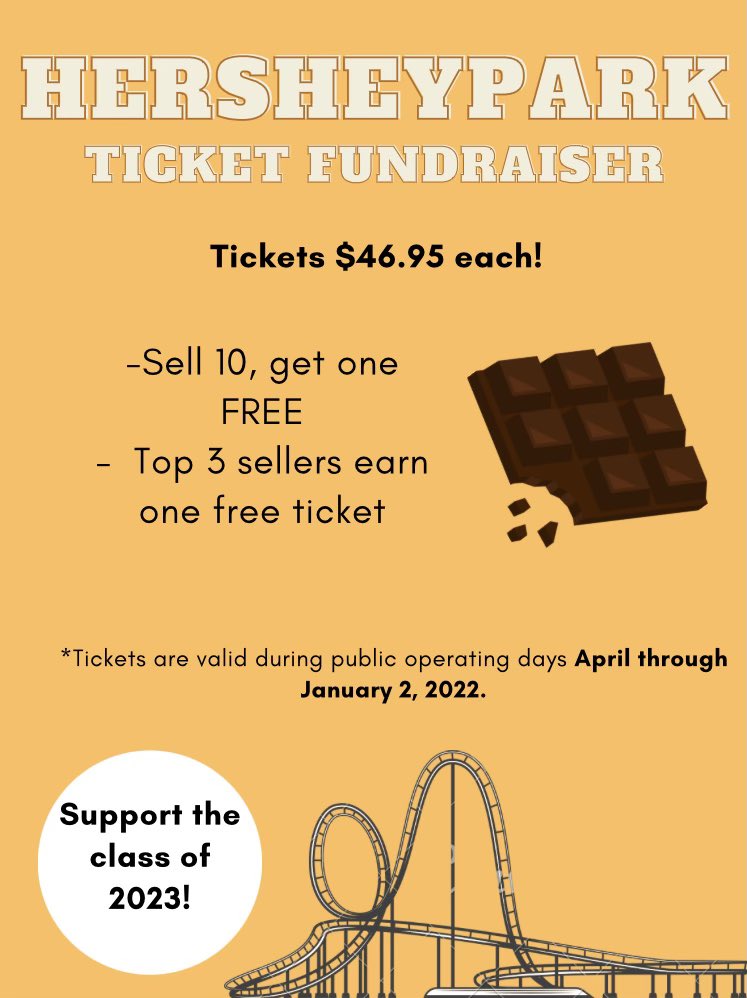 Support the Bermudian Springs Sophomore class by buying Hershey Park tickets!! Sales start Monday March 22nd!