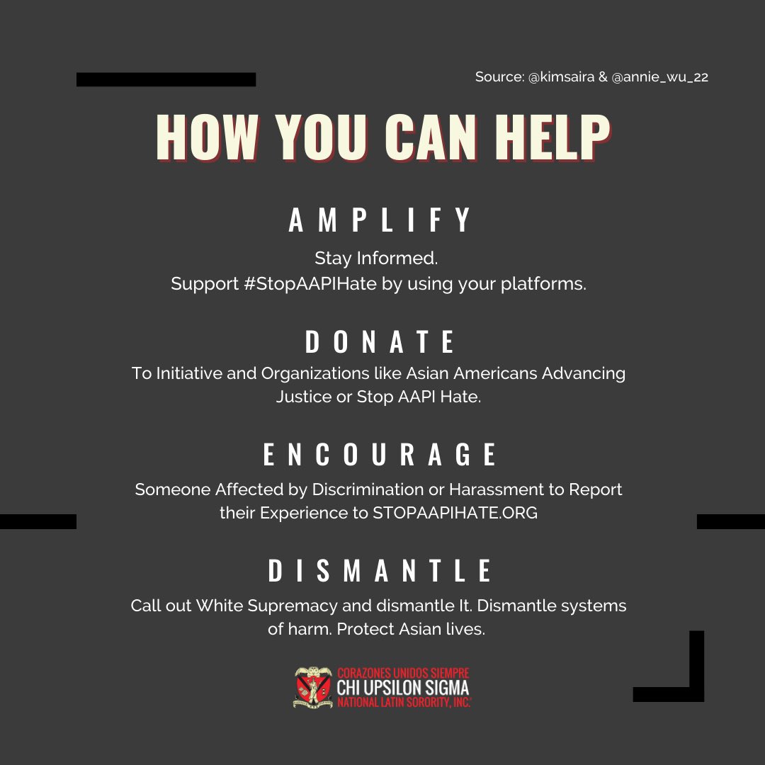 cus_xi's tweet image. Chi Upsilon Sigma National Latin Sorority, Inc. is grieving with the members of the Asian American and Pacific Islander community and all of the victims of the violence that occurred in Atlanta, Georgia on Tuesday evening.