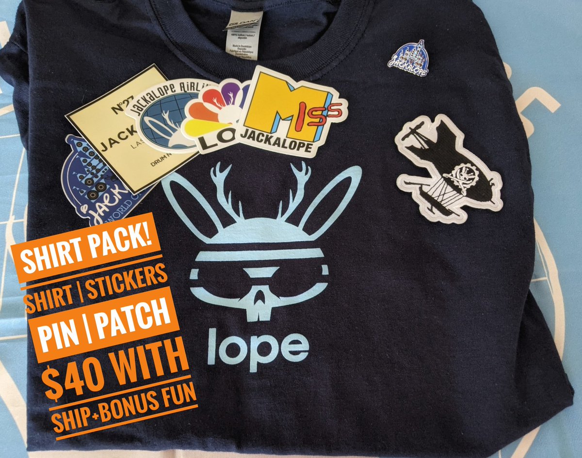 Shirt Pack! It's time to update your wardrobe! Shirt + patch + stickers + pin + bonus fun, includes shipping! $40 MissJackalope.square.site | #dnb #defcon #jackalope #swag ❤️