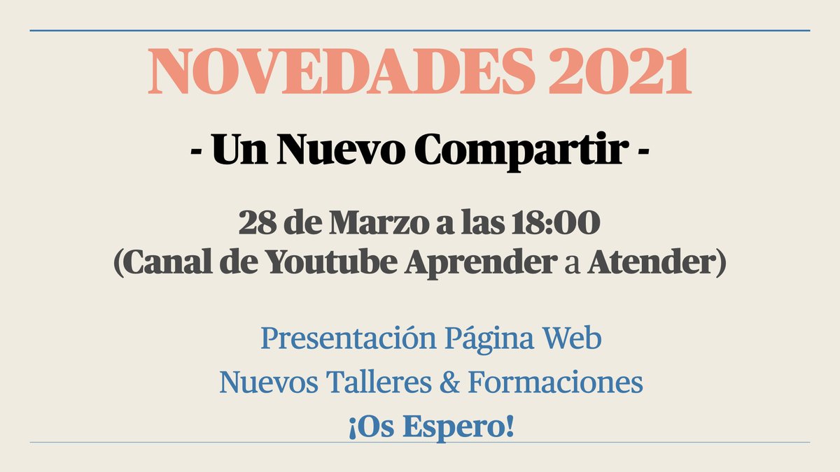 a_atender's tweet photo. Por motivos personales no podré estar este Domingo con vosotr@s compartiendo las Novedades que ofreceré de aquí en adelante, entre ellas la nueva página web.

Pospongo la fecha al próximo Domingo 28 de Marzo a las 18 h, una hora donde poder compartir con un café o algo calentito. https://t.co/fD24LznrdO