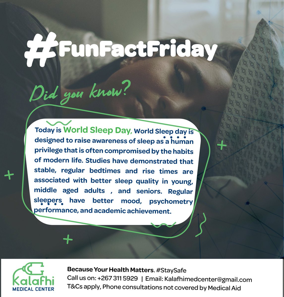 kalafhimedical's tweet photo. It is important to remember that sleep is involved with many physiologic systems such, control of inflammation, hormone regulation, cardiovascular regulation and many other important functions.
Here's a fun fact this Friday 😌 

#becauseyourhealthmatters https://t.co/aRuSokGojo