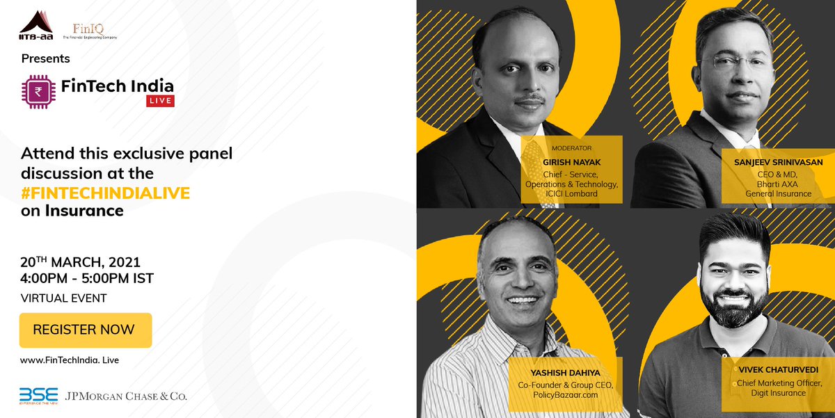 heydigit's tweet image. Our CMO, Vivek Chaturvedi, joins a panel of eminent speakers to talk about digital transformation in the insurance sector. Join FinTechIndiaLive by @IIMBAA and FinIQ at 4 PM tomorrow. Register here at bit.ly/3vEj8aN
#GoDigit #DigitSimplifies #FinTech