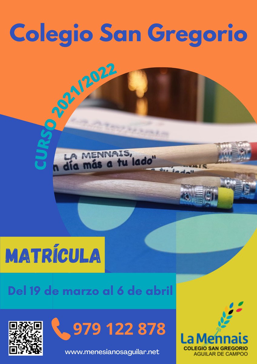colsangregorio's tweet photo. 👉🏼[ABIERTO PLAZO DE MATRÍCULA CURSO 2021/2022]

#matriculaabierta2021 #ColegioSanGregorio #AguilarDeCampoo  #MontañaPalentina #LaMennais https://t.co/F1BTXbHGrP