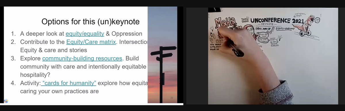 Loving the visual notes being taken by <a href="/Durgee/">Julia Durgee</a> during the <a href="/thinqstudio/">thinqstudio</a> unconference keynote by <a href="/Bali_Maha/">Maha Bali, PhD مها بالي 🌵🇵🇸</a>! #CUJoyride