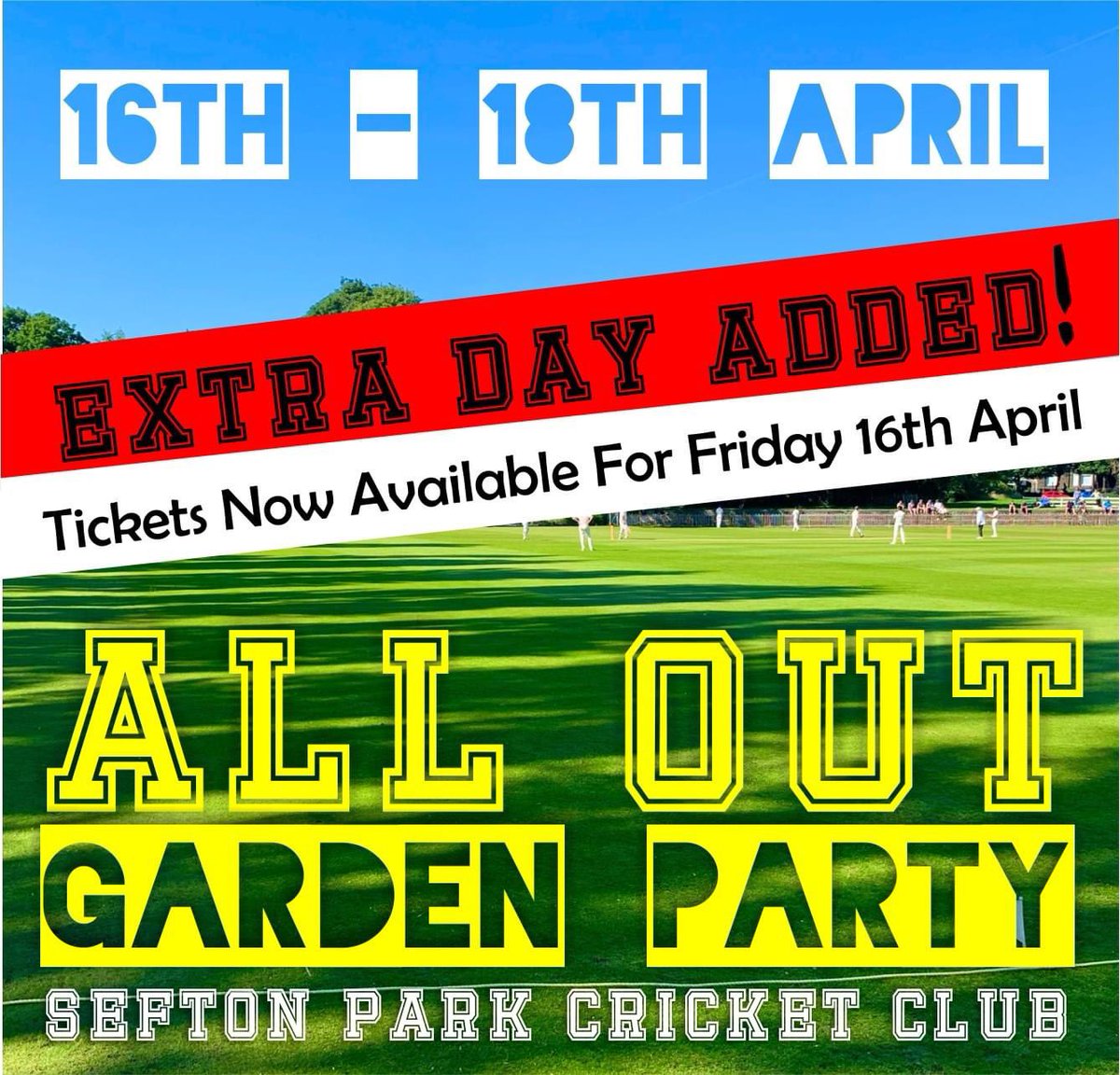 We've added an extra day to the All Out Garden Party! Tables now available for Friday 16th April - 12-4pm / 4.30pm-8.30pm

Grab yours here - skiddle.com/e/35797580