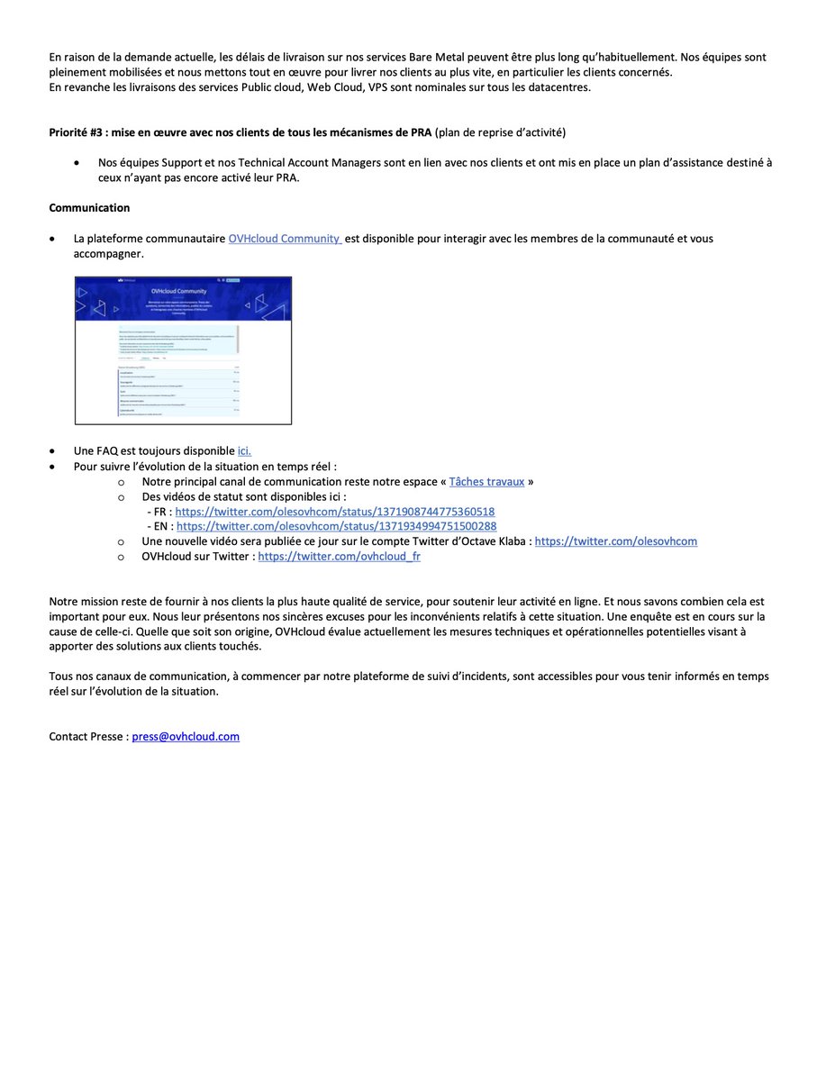 19-03-2021 - Datacentre de Strasbourg
➡️ Suivi de la situation : ovh.com/fr/news/presse…
➡️ Notre FAQ mise à jour : help.ovhcloud.com/fr/faq/strasbo…