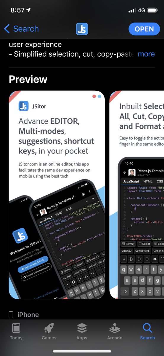 ashvin_777's tweet image. 🎉 Finally, after spending many hours on weekends, the new version is in app store !
Please help sharing!
apps.apple.com/in/app/jsitor-…
cc @JSitorEditor
#javascript #100DaysOfCode #freeCodeCamp #reactjs #webdev #web #DEVCommunity #ui #CodeNewbie #CodeNewbies