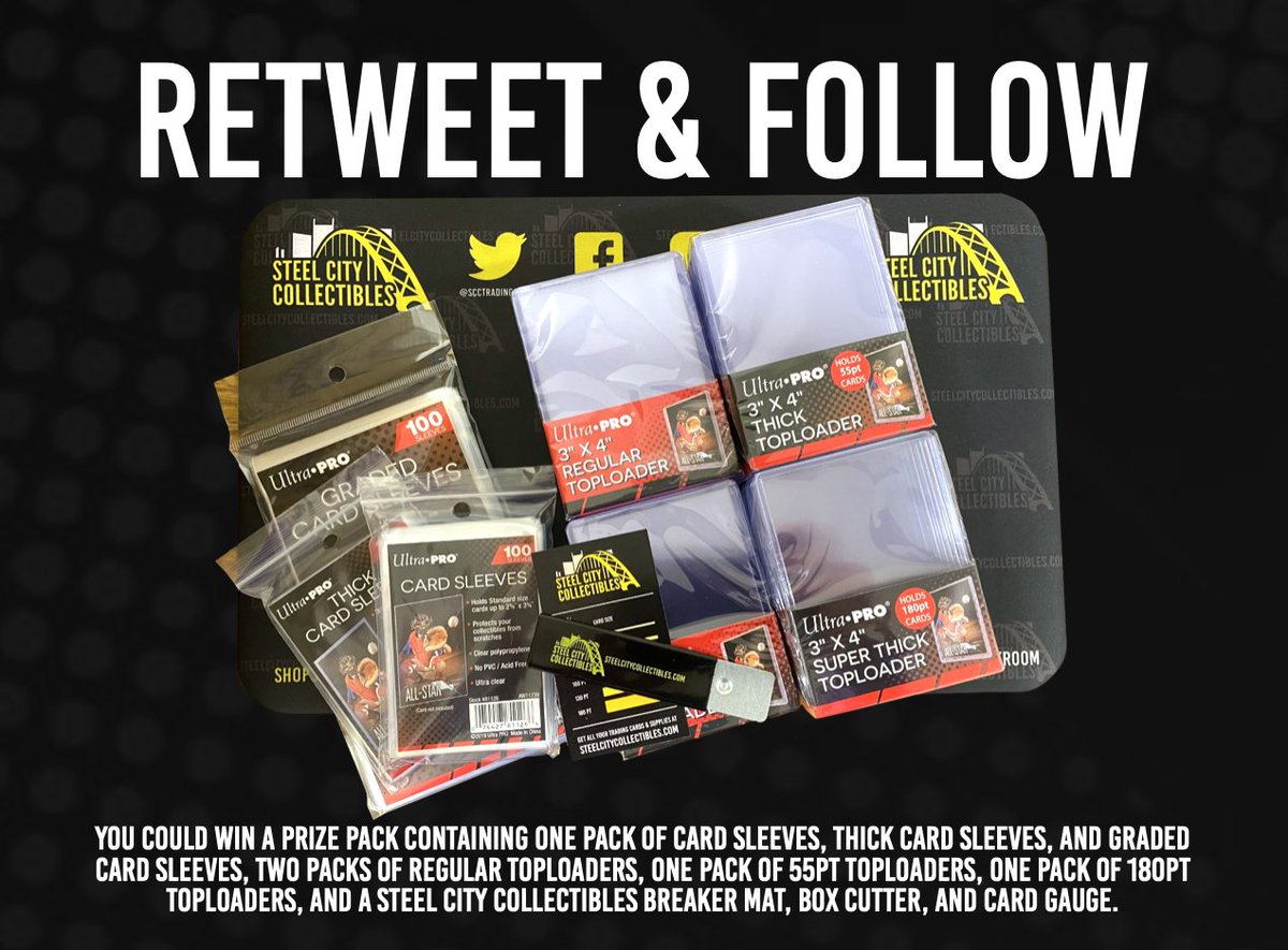 We're feeling good this Friday, so here's another giveaway!

RETWEET &amp; FOLLOW (<a href="/SCCTradingCards/">Steel City Collectibles</a>) for your chance to win this trading card supplies prize pack! You'll get EVERYTHING pictured!

One winner will be chosen on Monday, March 22, 2021. Must be following to win! #TheHobby