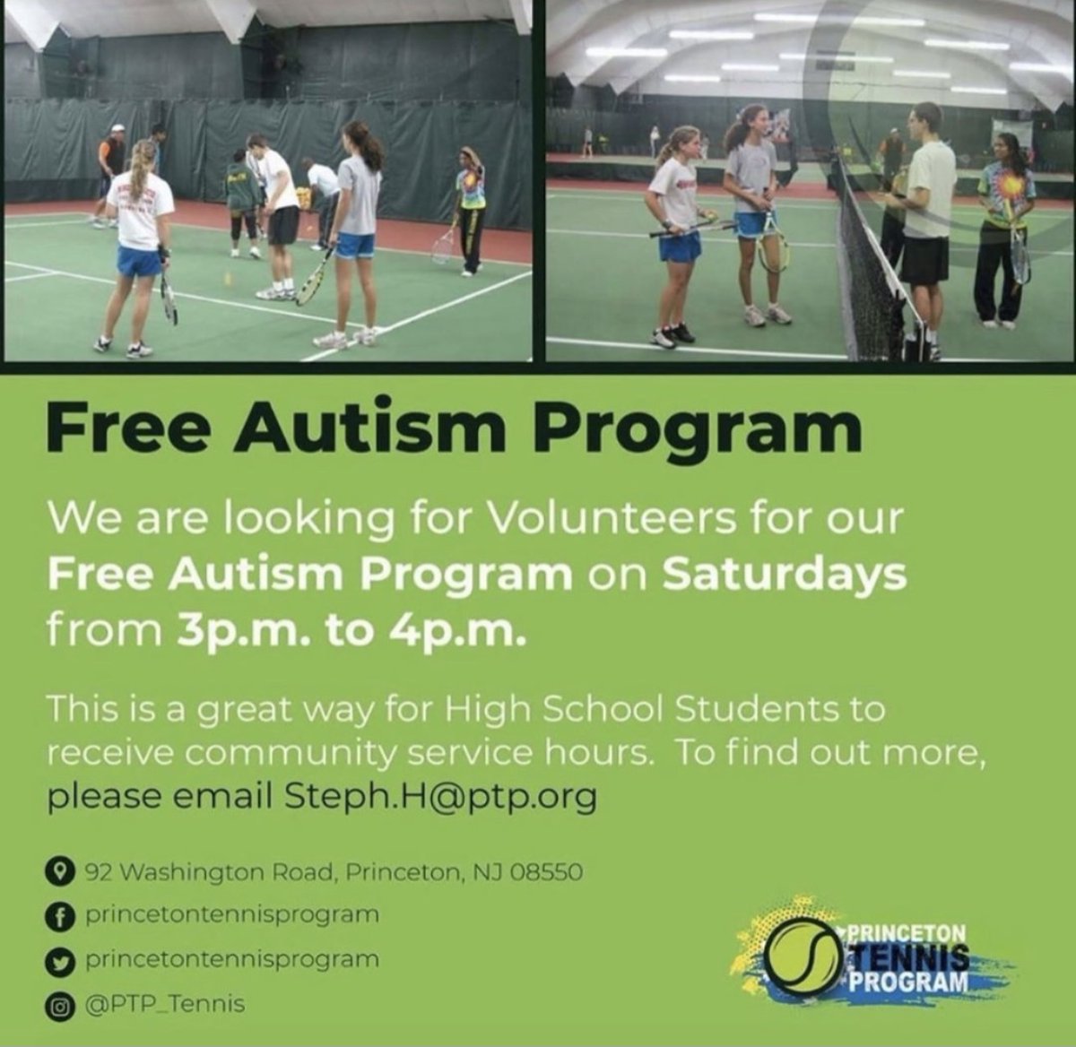 PTP_Tennis's tweet image. PTP is looking for Volunteers for our FREE Autism Program on Saturday’s. It is a great way for High School students to receive community service hours. For more information please email Stephanie Howard at steph.h@ptp.org. #freeautismprogram #volunteers #communityservice