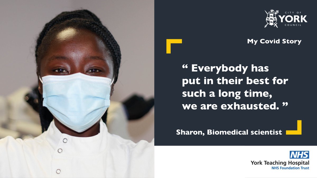 CityofYork's tweet photo. Sharon is a biomedical scientist at York Hospital.

"Everybody has put in their best for such a long time, we are exhausted, but absolutely love what we do and our contribution."

Read more here: https://t.co/pZrunM5QxX

@YorkTeachingNHS 

#mycovidstory #keepworkingtogetheryork https://t.co/xeRirv3rov