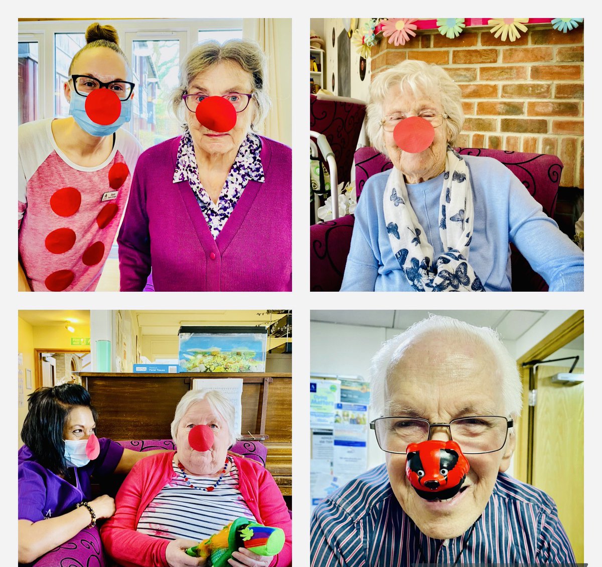 Dawson_Lodge's tweet photo. Red Nose Day fun with staff and residents! Money donated for comic relief! #RedNoseDay #fun #FridayFeeling #ComicRelief2021 #kindness #rednoseday2021 @Dawson_Lodge @AnchorHanover @CareQualityComm @carehome_co_uk @rednoseday2021 https://t.co/5ScCgjHrJZ