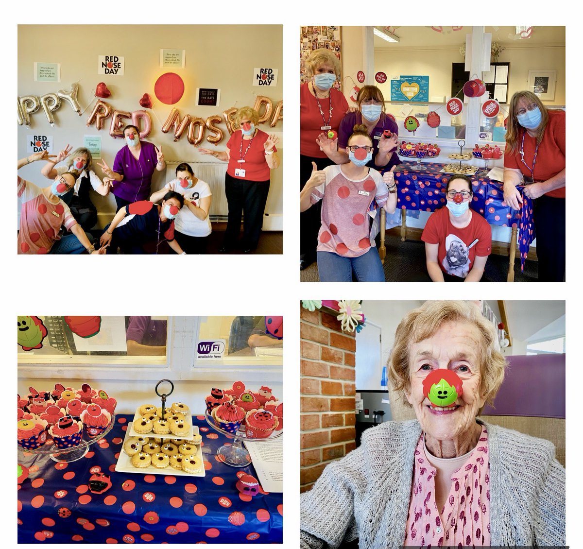 Dawson_Lodge's tweet photo. Red Nose Day fun with staff and residents! Money donated for comic relief! #RedNoseDay #fun #FridayFeeling #ComicRelief2021 #kindness #rednoseday2021 @Dawson_Lodge @AnchorHanover @CareQualityComm @carehome_co_uk @rednoseday2021 https://t.co/5ScCgjHrJZ