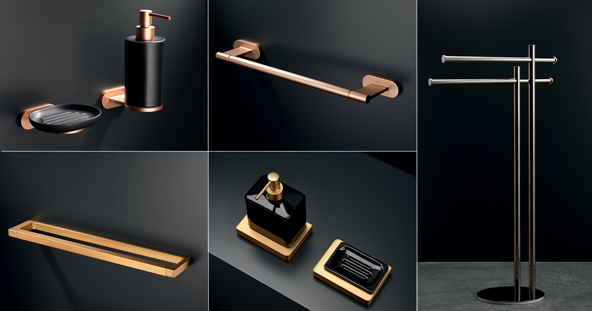 Our new accessories are available in several finishes, including Silky Gold, to furnish every bath environment and match every design and colour. #newform #accessories #finishes #madeinitaly