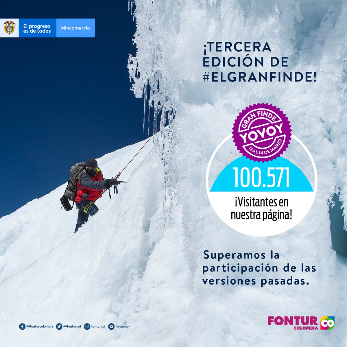 fonturcol's tweet photo. Gracias por sumarte a nuestra tercera versión de #ElGranFinde. ¡Juntos estamos aportando a la reactivación del sector turístico! 🎉🙌
#ColombiaSeReactiva #YOVOY https://t.co/neGbEq7OEM
