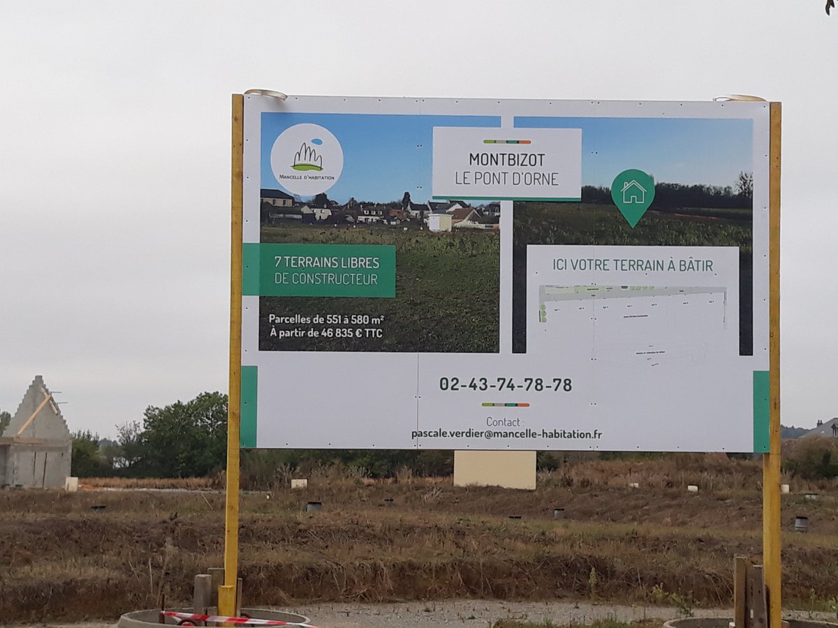 Votre terrain à Montbizot, un environnement privilégié à 20mm de train du Mans centre.Découvrez notre programme le Pont d’Orne, 6 parcelles libres de constructeurs de 550 à 581m2 à partir de 46 835 € TTC. Les Terrains sont viabilisés, plus que le permis de construire à déposer !