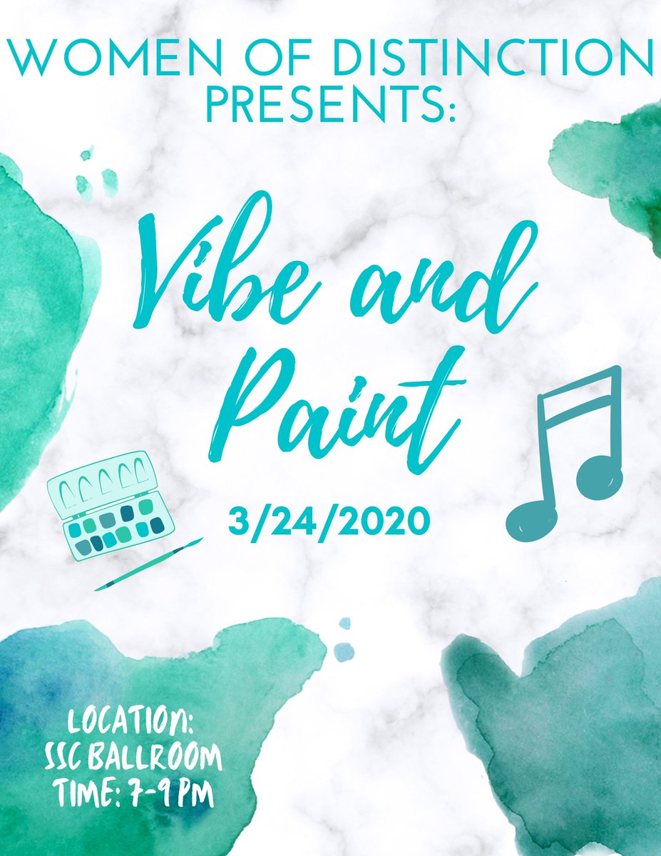 UmesWOD's tweet photo. Wednesday: Meet us in the SSC Ballroom for Vibe and Paint 🎨 🎶 We’ll be having a relaxing and fun evening making art and listening to some amazing music! #UMES https://t.co/g0lS4bl68D