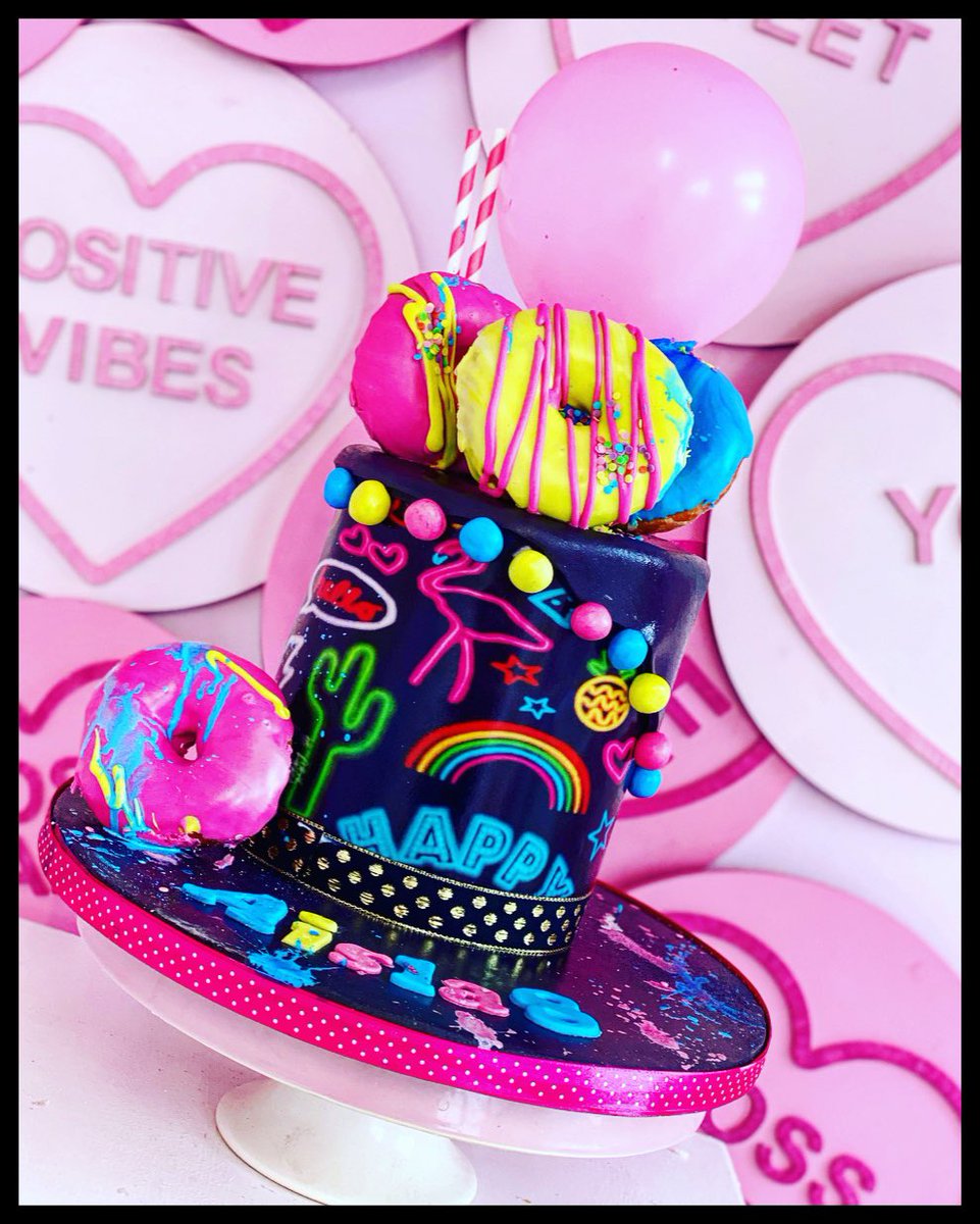 cakesbydesignnw's tweet photo. The customer asked us to just do a cake matching the party theme.... this is what we came up with .... they love , neon cakes https://t.co/EEKQ7omYkg