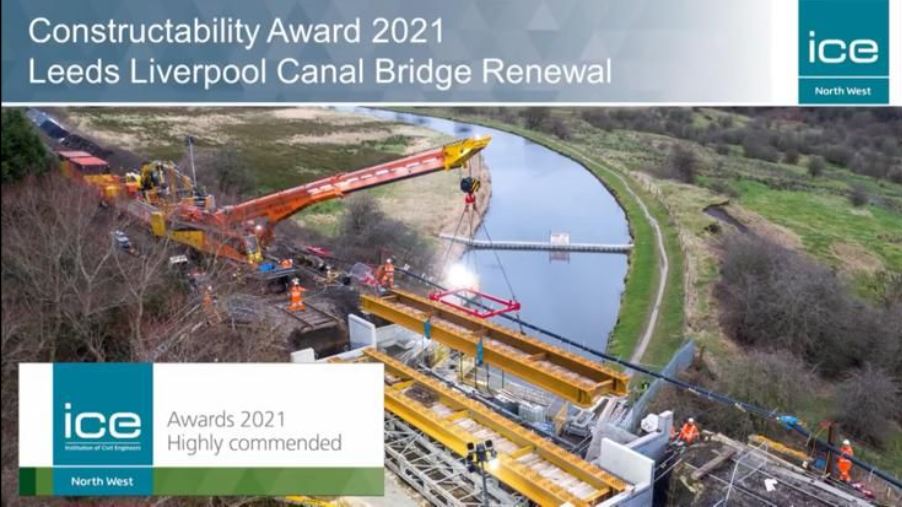 MurphyGroup1951's tweet image. Delighted that the Leeds Liverpool Canal Bridge Renewal was highly commended for #constructability at the @ICENorthWest Civil Engineering Awards.
Well done to everyone involved - a fantastic achievement! @theGNRP @NetworkRail @Arcadis
#ICENWawards #MoretoMurphy