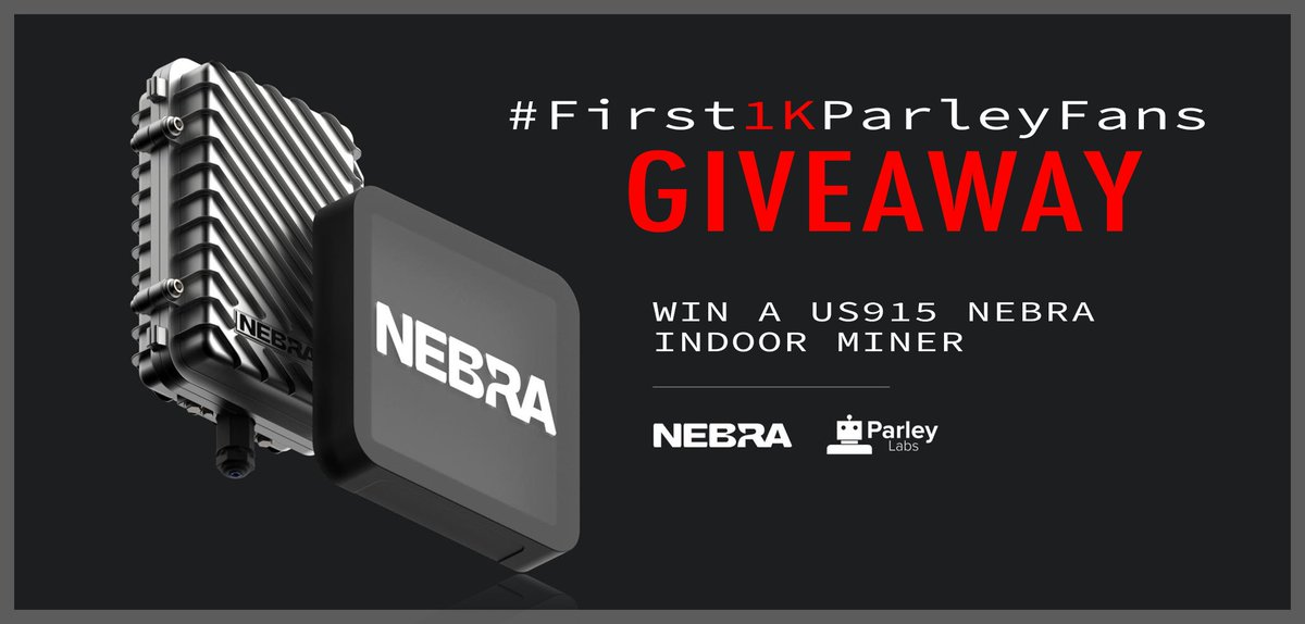 ParleyLabs's tweet photo. Announcing our first GIVEAWAY on our road to #First1kParleyFans. We'll be giving away (1) US915 @NebraLtd Indoor Hotspot (Powered by the @helium network)! Giveaway entries and rules here: https://t.co/O0W7TbVClk https://t.co/TAJ5gMGgo9