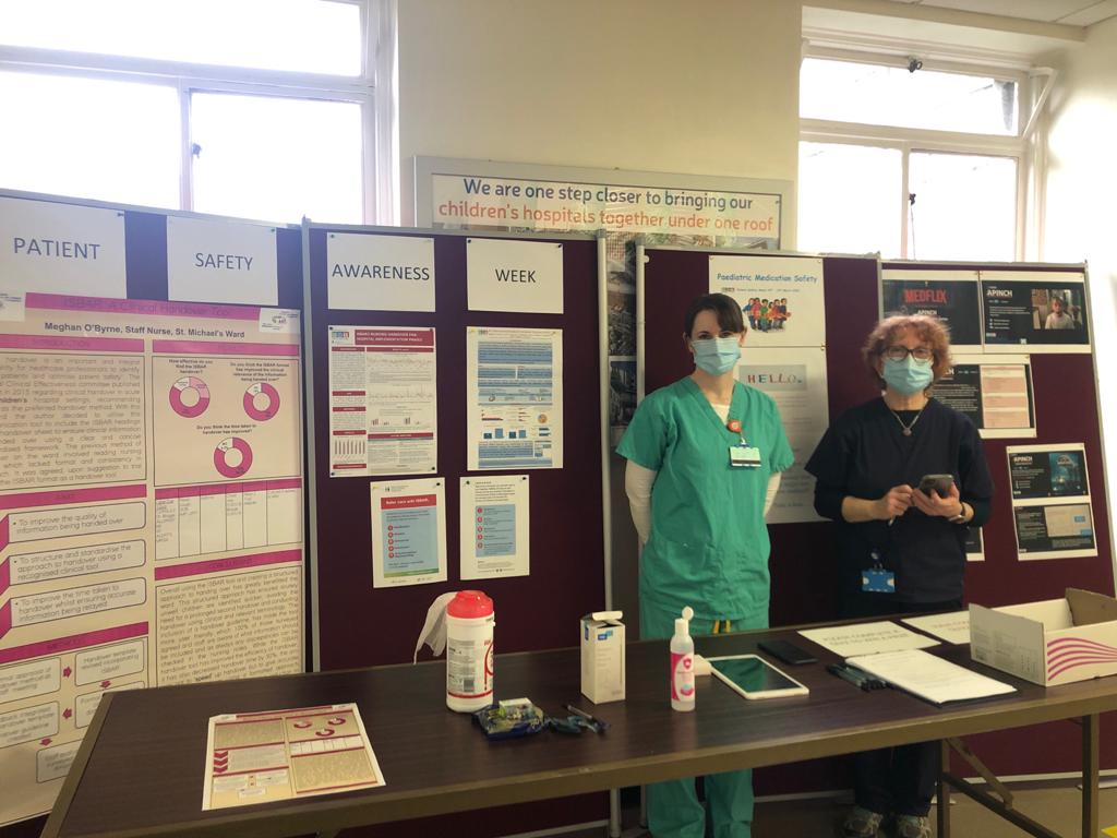 #PatientSafetyAwarenessWeek  @CHIatCrumlin showcasing many of our initiatives including ISBAR3 which is a communication handover tool, patient identification, Medication Safety & PEWS.  Together, we are better, stronger & safer reflecting our commitment to #PatientSafetyStrategy