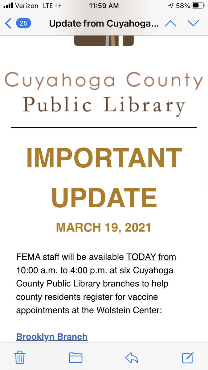 krafty's tweet image. Interesting collaboration w/ public libraries and @fema to help Cuyahoga County people get vaccinated. #medlibs #PublicHealth #publibs #MedTwitter @CuyahogaLib