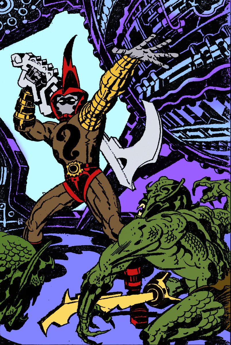 NomadicJaguar64's tweet photo. Unused art by Jack Kirby for something called "Thunder Hunter". I absolutely LOVE putting color on these obscure Kirby pieces and bringing new life to them. I hope I do the King proud.

#JackKirby #Comicbooks #ThunderHunter #ThunderHunters 

@KirbyKrackleArt @jackkirbycomics https://t.co/HmMLp3J0g4