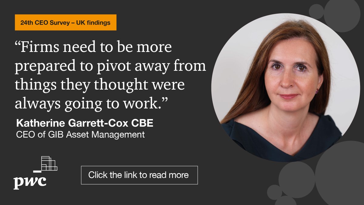 Financial services are being transformed by technology, ESG and customer expectations. <a href="/PwC_UK/">PwC UK</a>'s interview with Katherine Garrett-Cox CBE, CEO of GIB Asset Management, gives a great insight into how firms are responding to disruption. pwc.to/3bsem8r #CEOSurvey #ESG