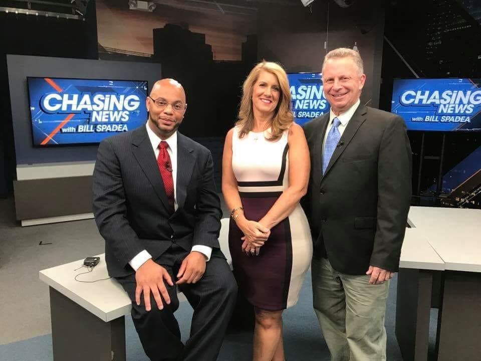 GeorgeFalkowski's tweet photo. ON THIS DAY: 2018
My first shot as guest host for @BillSpadea at #ChasingNews. Who knew I was sharing screen time with rising rock star @Sdimaso? Peter Brown the Super Dad joined the fun. Can’t believe @TheJerryBurke gave me the keys to the car 😂 https://t.co/wTo4iJ03Nu