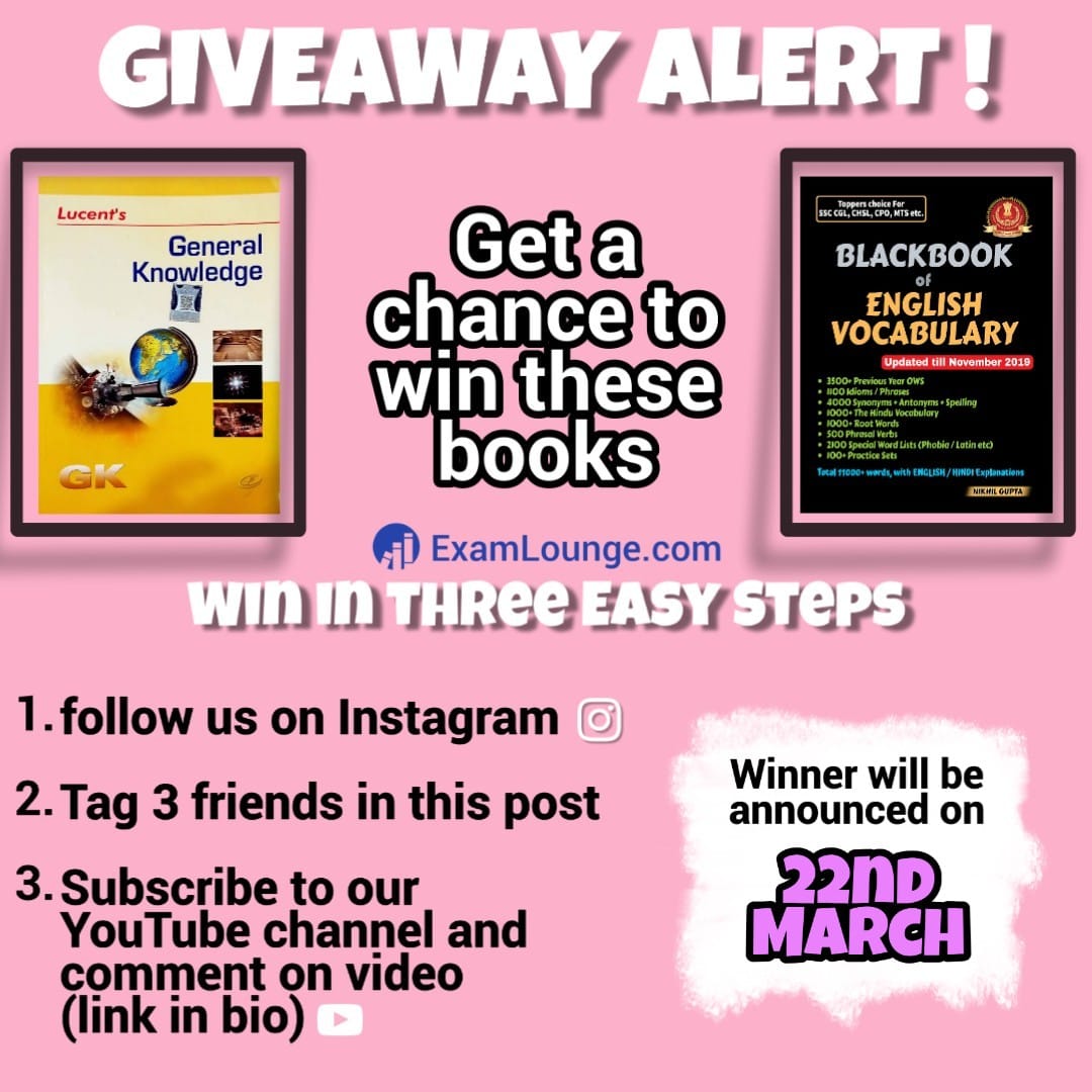 ExamLounge's tweet photo. Give away ALERT !!! 
https://t.co/YO7vPX6tLA
Tag your friends and subscribe on Youtube channel and get a chance to win books !!!
#puzzle #quarantinefun #ContestAlert #maths #LIVE #lockdownindia #ContestIndia #Contest #contestalertindia #prizes #Giveaway #Giveaways
@india4contests https://t.co/JxHhOyiHWw