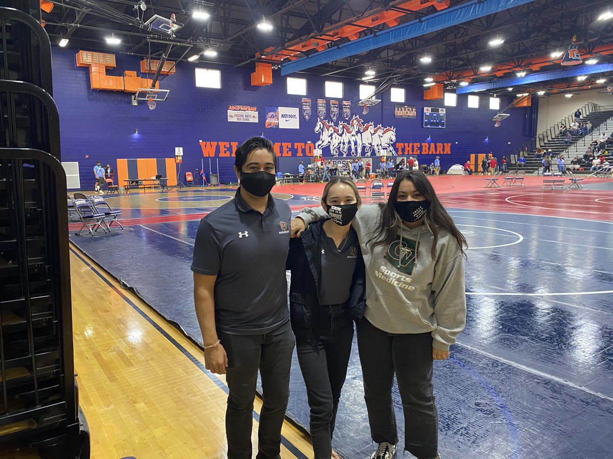 CVSportsMed's tweet photo. AIA Division II state wrestling championships. These 3 have been working the championships the last 3 years💪. Go CV. #cvsmod https://t.co/Mna64w7BNY