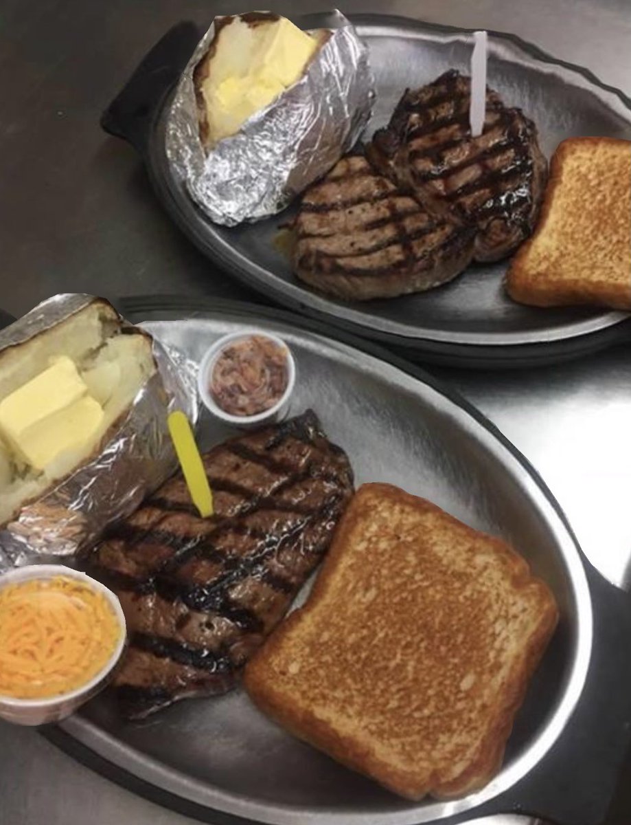 Happy Friday!! 
Sirloins are on special today!
🥩 7oz SIRLOIN with toast and one side - $9.99
🥩 10oz SIRLOIN with salad, toast, and one side - $14.49
Come see us!!  
979-822-9488🥩