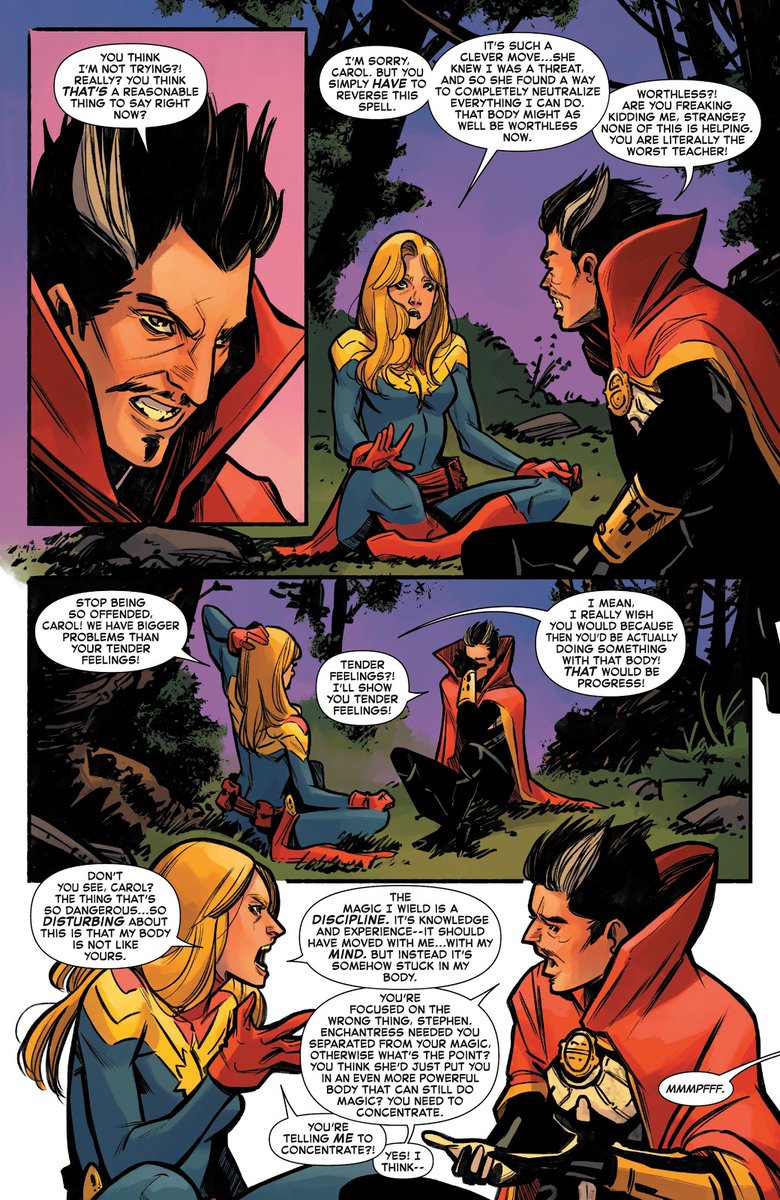 SanctumBlog's tweet photo. @FACIALHAIRBROS .
4/4
I'll include this additional instance in this thread (because, curse me for a novice, I forgot to include it the first time around).
#DoctorStrange &amp; #CarolDanvers had yet another "intimate" occurrence, when #Enchantress swapped their bodies. 
- from Captain Marvel 6 &amp; 7
. https://t.co/dNz8teCd12