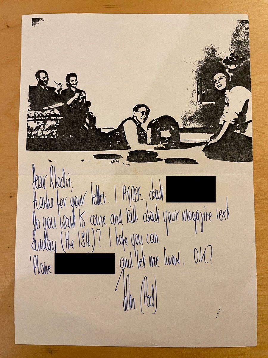 Unpacking continues. I found the letter John Peel sent me after I sent him my first fanzine, inviting me onto his BBC local radio show in East Anglia. I was 16, maybe 17. There was no better day than this. [1/2]