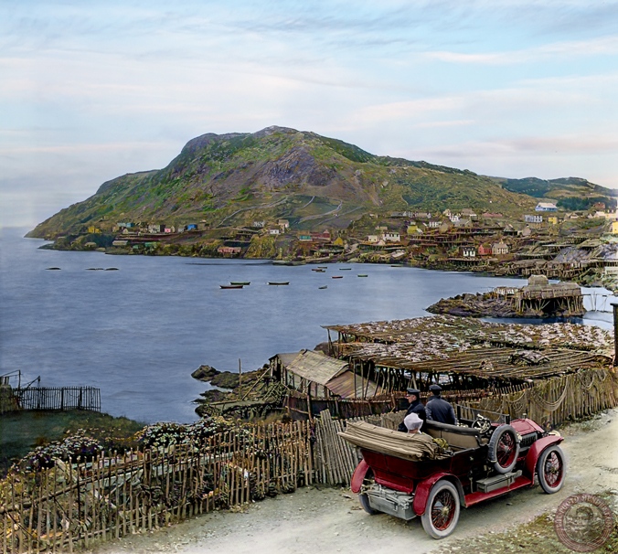 NLHistory's tweet photo. Here is one I restored and colourized of Portugal Cove @PCSPnl in 1908 #newfoundland @PCSPnl https://t.co/ay1cMWutER