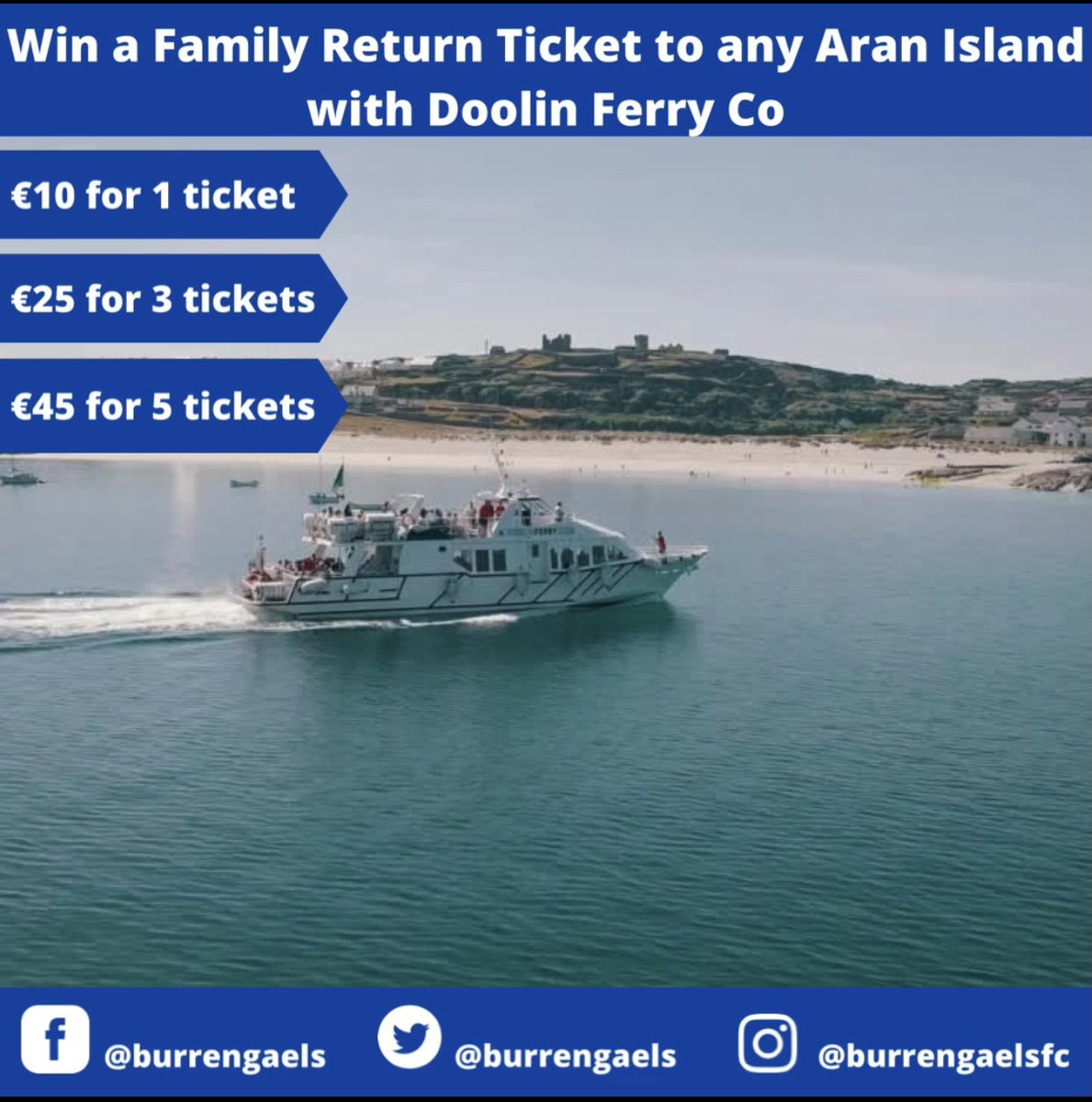 Staycation dreaming 💭 

❗  WIN   ❗

A Family Return Trip to Any Aran Island with @doolinferryco. 

❗ €10 for 1 ticket
❗ €25 for 3 tickets
❗ €45 for 5 tickets

To enter follow the link burrengaels.clubzap.com/products