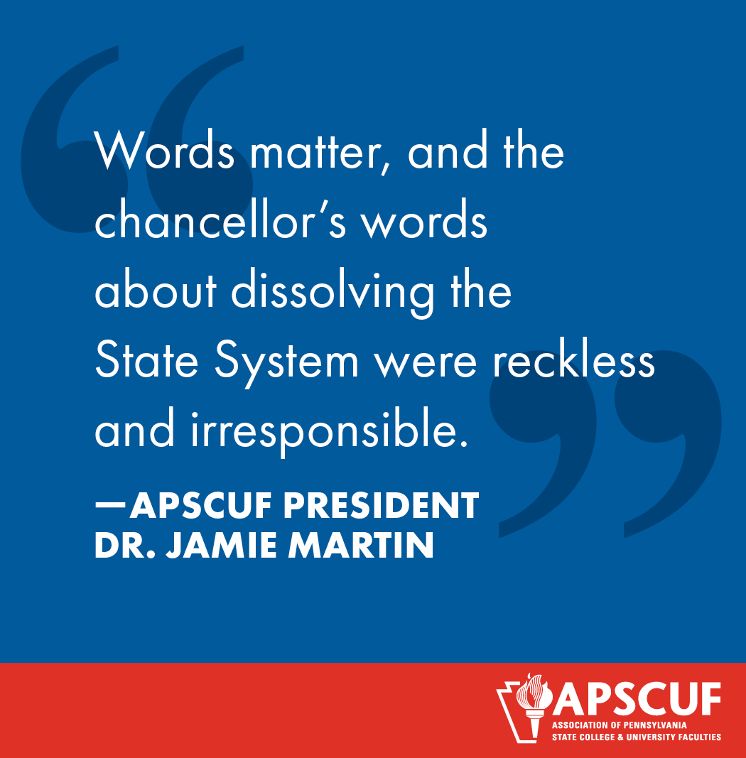 Chancellor’s words ‘reckless and irresponsible,’ APSCUF president says. Read the full statement: bit.ly/2NCXpPw
