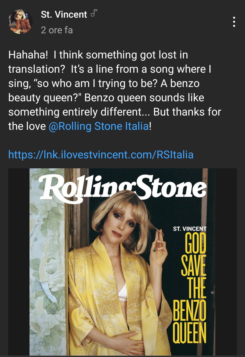 Meanwhile in RollingStoneItaliaLand...
#StVincent #BENZOQUEEN
